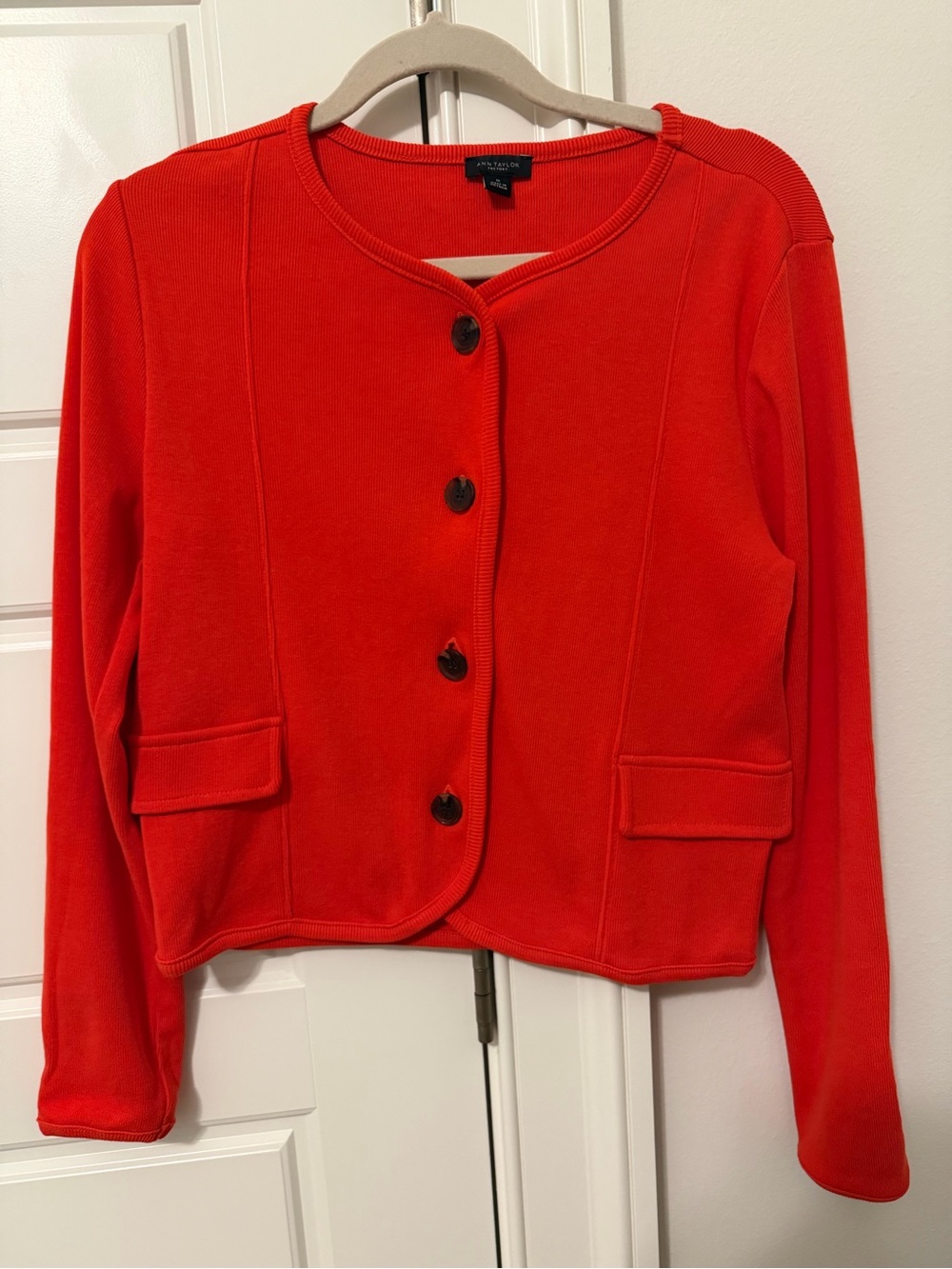 Ann Taylor Factory Bright Red/orange Round-Neck Button Jacket